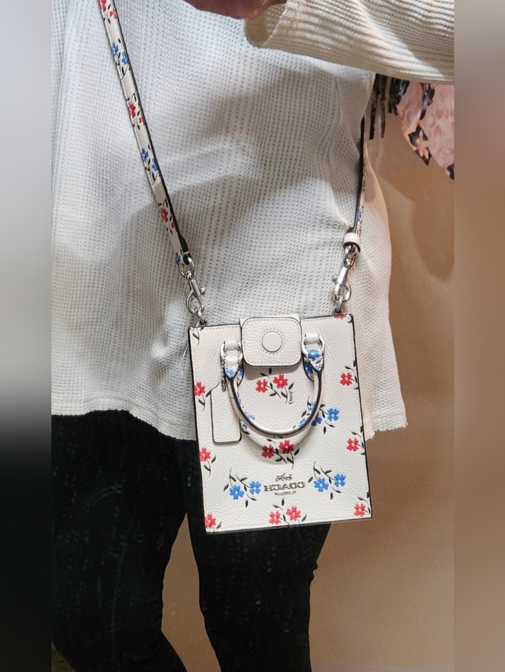 Coach Chalk Floral Mini Tote Crossbody with Red & Blue Flowers - Picture 8 of 8